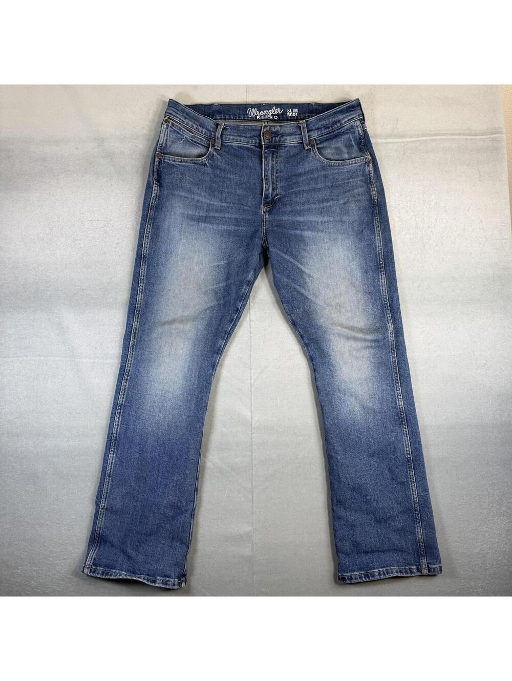 Wrangler Retro Jeans Mens 36x30 Blue Medium Wash Slim Bootcut Cowboy Denim - Picture 1 of 8